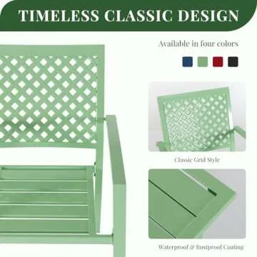 Attliasalon 3 Pieces Outdoor Patio Bistro Set, Mental Bistro Table and Chairs Outdoor Furniture Set with Square Table for Patio Porch Balcony Yard Garden (Green)