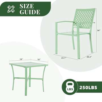 Attliasalon 3 Pieces Outdoor Patio Bistro Set, Mental Bistro Table and Chairs Outdoor Furniture Set with Square Table for Patio Porch Balcony Yard Garden (Green)