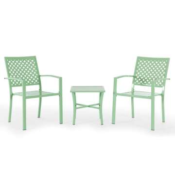 Attliasalon 3 Pieces Outdoor Patio Bistro Set, Mental Bistro Table and Chairs Outdoor Furniture Set with Square Table for Patio Porch Balcony Yard Garden (Green)