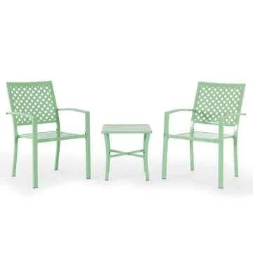 Attliasalon 3 Pieces Outdoor Patio Bistro Set, Mental Bistro Table and Chairs Outdoor Furniture Set with Square Table for Patio Porch Balcony Yard Garden (Green)