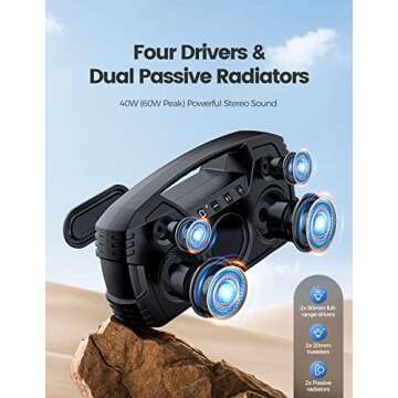 IPX7 Waterproof Bluetooth Speaker, 40W(60 Peak) Portable Wireless Speakers with Subwoofer, 32H Playt...