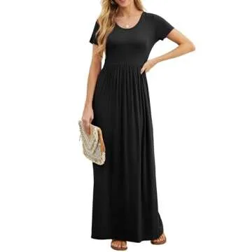 GRECERELLE Womens Black Summer Dresses Short Sleeve Long Dresses with Pocket for Daily L, Black