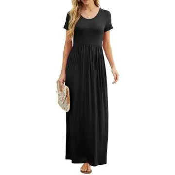 GRECERELLE Womens Black Summer Dresses Short Sleeve Long Dresses with Pocket for Daily L, Black