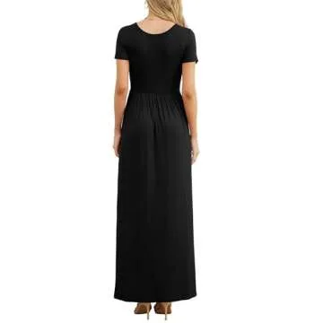 GRECERELLE Womens Black Summer Dresses Short Sleeve Long Dresses with Pocket for Daily L, Black