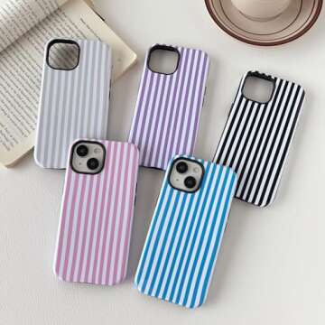 Longlayss Compatible with iPhone 15 Case Cute Aesthetic Striped Phone Case for Women Girl Shockproof...