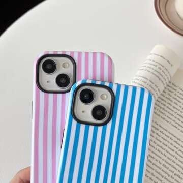 Longlayss iPhone 15 Cute Striped Phone Case for Women