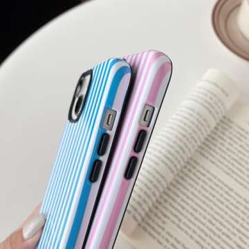 Longlayss iPhone 15 Cute Striped Phone Case for Women