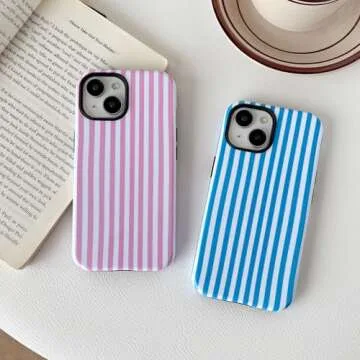 Longlayss iPhone 15 Cute Striped Phone Case for Women