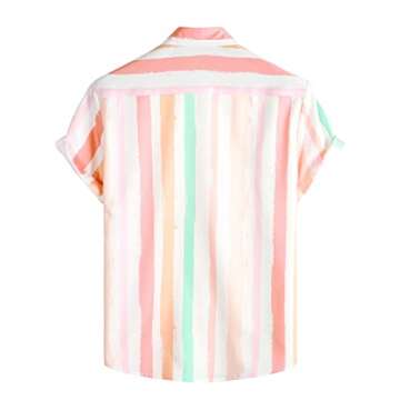 VATPAVE Mens Striped Summer Shirts Casual Button Down Short Sleeve Beach Stylish Untucked Hawaiian Shirts X-Large WhitePink Stripes Vertical Striped