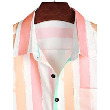 VATPAVE Mens Striped Summer Shirts Casual Button Down Short Sleeve Beach Stylish Untucked Hawaiian Shirts X-Large WhitePink Stripes Vertical Striped