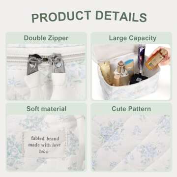 GISMTR 3Pcs Cotton Quilted Makeup Bag Large Travel Cosmetic Bag Coquette Makeup Pouch Cute Aesthetic...