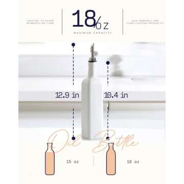 getstar 18 oz Olive Oil Dispenser Bottle for Kitchen, Ceramic Oil Bottle with Automatic Stainless Steel Pourer