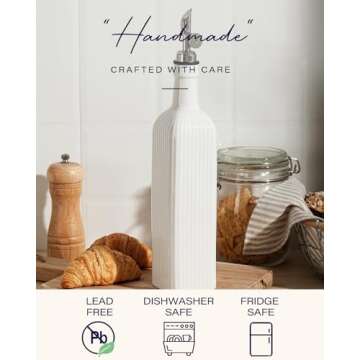 getstar 18 oz Olive Oil Dispenser Bottle for Kitchen, Ceramic Oil Bottle with Automatic Stainless Steel Pourer