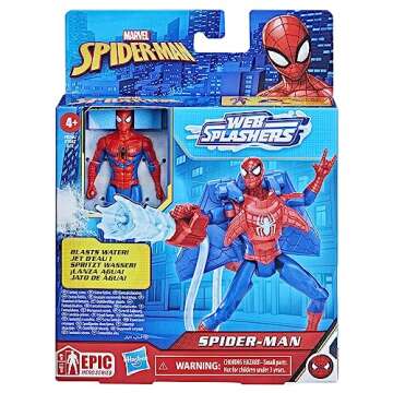 Marvel Spider-Man Aqua Web Warriors 4-Inch Spider-Man Action Figure with Refillable Water Gear Accessory, Action Figures for Boys and Girls 4 and Up