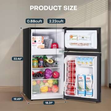 Upstreman 3.1 Cu.Ft Mini Fridge with Freezer, Double Door Mini Fridge, Dorm Essentials, Adjustable T...