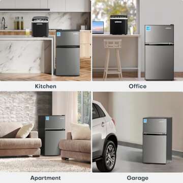 Upstreman 3.1 Cu.Ft Mini Fridge with Freezer, Double Door Mini Fridge, Dorm Essentials, Adjustable Thermostat, Energy Saving, Mini Fridge for Office, Dorm,Bedroom, Stainless