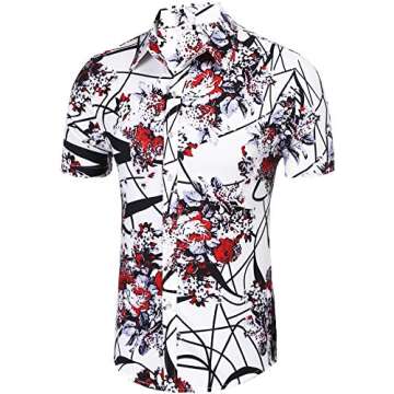 Daupanzees Mens Fashion Short Sleeve Street Wear Slim Fit Silk Urban Polyester Disco Luxury Print Bu...
