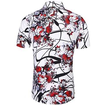 Daupanzees Mens Fashion Short Sleeve Street Wear Slim Fit Silk Urban Polyester Disco Luxury Print Button Up Shirts (Red M)