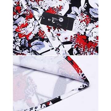 Daupanzees Mens Fashion Short Sleeve Street Wear Slim Fit Silk Urban Polyester Disco Luxury Print Button Up Shirts (Red M)