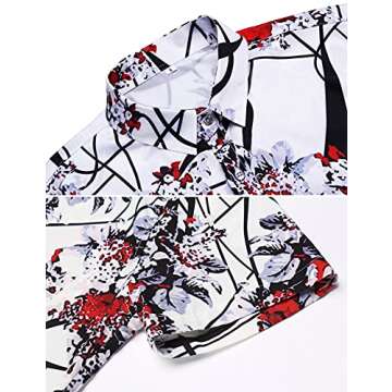 Daupanzees Mens Fashion Short Sleeve Street Wear Slim Fit Silk Urban Polyester Disco Luxury Print Button Up Shirts (Red M)