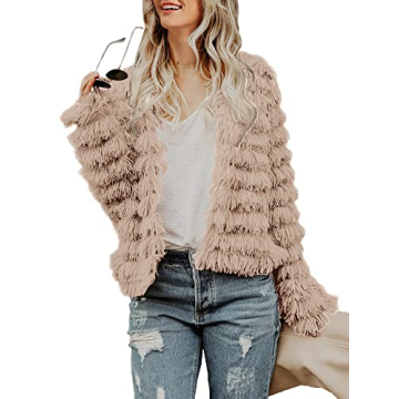 Lovaru Womens Coat Long Sleeve Open Front Parka Shaggy Faux Fur Coat Jacket Parka Coffee