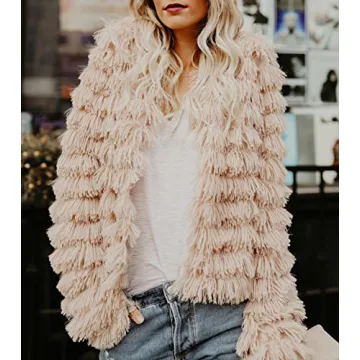 Lovaru Womens Coat Long Sleeve Open Front Parka Shaggy Faux Fur Coat Jacket Parka Coffee