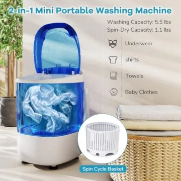 Giantex Portable Mini Washing Machine, 5.5 lbs Capacity Small Compact Laundry Washer with Spin Tub & Drain Hose, Semi-automatic Washer Machine for Apartment Dorms RV Home (Blue)