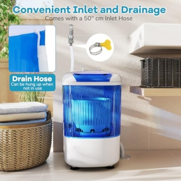 Giantex Portable Mini Washing Machine, 5.5 lbs Capacity Small Compact Laundry Washer with Spin Tub & Drain Hose, Semi-automatic Washer Machine for Apartment Dorms RV Home (Blue)