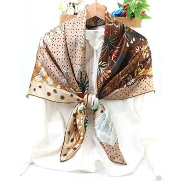 ANDANTINO 100% Pure Mulberry Silk Scarf 43" Large Square Lightweight Headscarf& Shawl–Women Hair Wraps-With Gift Packed (Light Khaki)