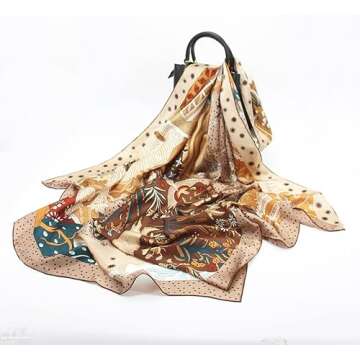 ANDANTINO 100% Pure Mulberry Silk Scarf 43" Large Square Lightweight Headscarf& Shawl–Women Hair Wraps-With Gift Packed (Light Khaki)