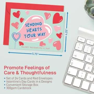 S&O Fun Happy Valentines Day Cards - Set of 24 Valentine Cards Boxed with Envelopes - Valentines Card for Grandma, Kids, Friends & Family - Love Cards for Him & Her - Greeting Cards Assortment Box