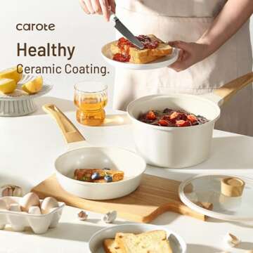 CAROTE Ceramic Pots and Pans Set, Cookware Set 7 Piece Non-toxic Healthy Non Stick Cooking Set Cooking Set,Induction Cookware, Dishwasher Safe