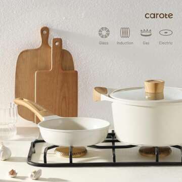 CAROTE Ceramic Pots and Pans Set, Cookware Set 7 Piece Non-toxic Healthy Non Stick Cooking Set Cooking Set,Induction Cookware, Dishwasher Safe