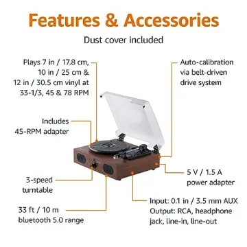 Amazon Basics Bluetooth Turntable with Built-in Speakers