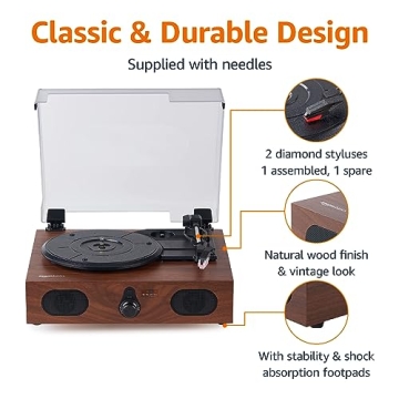 Amazon Basics Bluetooth Turntable with Built-in Speakers