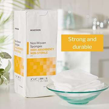 McKesson Non-Woven Sponges, Non-Sterile, 4-Ply, High Absorbency, Polyester / Rayon, 4 in x 4 in, 200 per Pack, 1 Pack