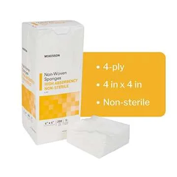 McKesson Non-Woven Sponges, Non-Sterile, 4-Ply, High Absorbency, Polyester / Rayon, 4 in x 4 in, 200 per Pack, 1 Pack