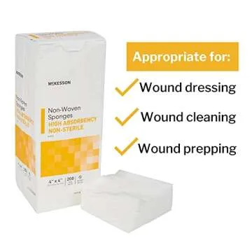McKesson Non-Woven Sponges, Non-Sterile, 4-Ply, High Absorbency, Polyester / Rayon, 4 in x 4 in, 200 per Pack, 1 Pack
