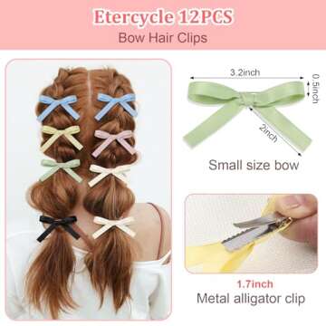 12PCS Small Hair Bows, Etercycle Beautiful Bow Hair Clips Satin Ribbon Hair Accessories, Cute BowKno...