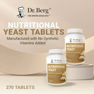 Dr. Berg Nutritional Yeast Tablets – Natural B12 Added - All 8 B Vitamin Complex – Organic Vanilla Flavor - 270 Vegan Tablets Dietary Supplements
