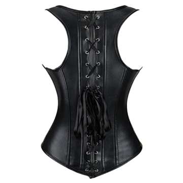 CBlack Leather Corset Top Black Faux Leather Underbust Corset Steampunk Leather Corsets for Women Si...