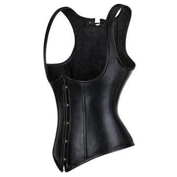 CBlack Leather Corset Top Black Faux Leather Underbust Corset Steampunk Leather Corsets for Women Size S