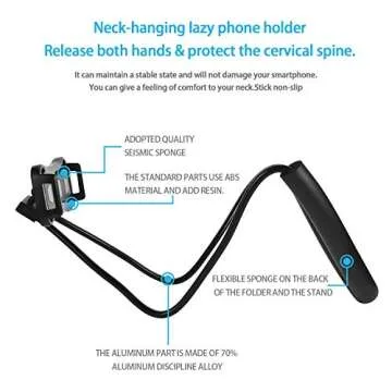 YUNLEJP Lazy Neck Phone Holder,Cell Phone Stand for Bed Around Neck,Hand Free Flexible Tablet Holder for Bed (Clip)
