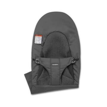 BabyBjörn Fabric Seat for Bouncer, Dark Gray, Woven/Jersey, Tri-Fabric | Spare Bouncer Seat Cover, ...