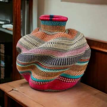 Wicker Round Basket,16x18 in,African Basket Decor,Rattan Basket Pot for Plants,Storage Large Basket,...