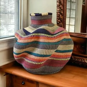 Wicker Round Basket,16x18 in,African Basket Decor,Rattan Basket Pot for Plants,Storage Large Basket,Bolga Basket (Small)