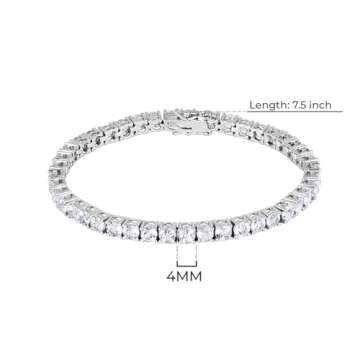 Amazon Essentials Platinum Plated Sterling Silver Round Cut Cubic Zirconia Tennis Bracelet (4mm), 7.5" (previously Amazon Collection)