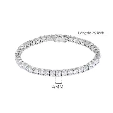 Amazon Essentials Platinum Plated Sterling Silver Round Cut Cubic Zirconia Tennis Bracelet (4mm), 7.5" (previously Amazon Collection)