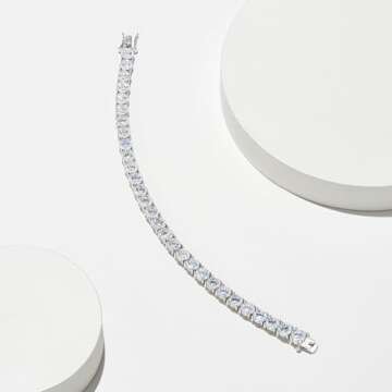 Amazon Essentials Platinum Plated Sterling Silver Round Cut Cubic Zirconia Tennis Bracelet (4mm), 7.5" (previously Amazon Collection)