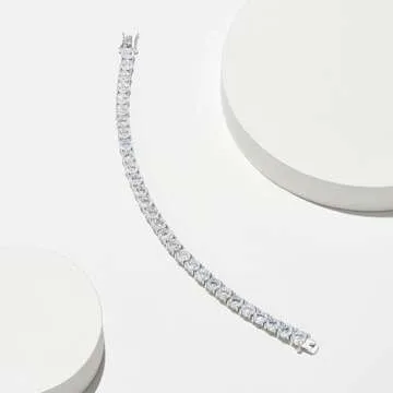 Amazon Essentials Platinum Plated Sterling Silver Round Cut Cubic Zirconia Tennis Bracelet (4mm), 7.5" (previously Amazon Collection)